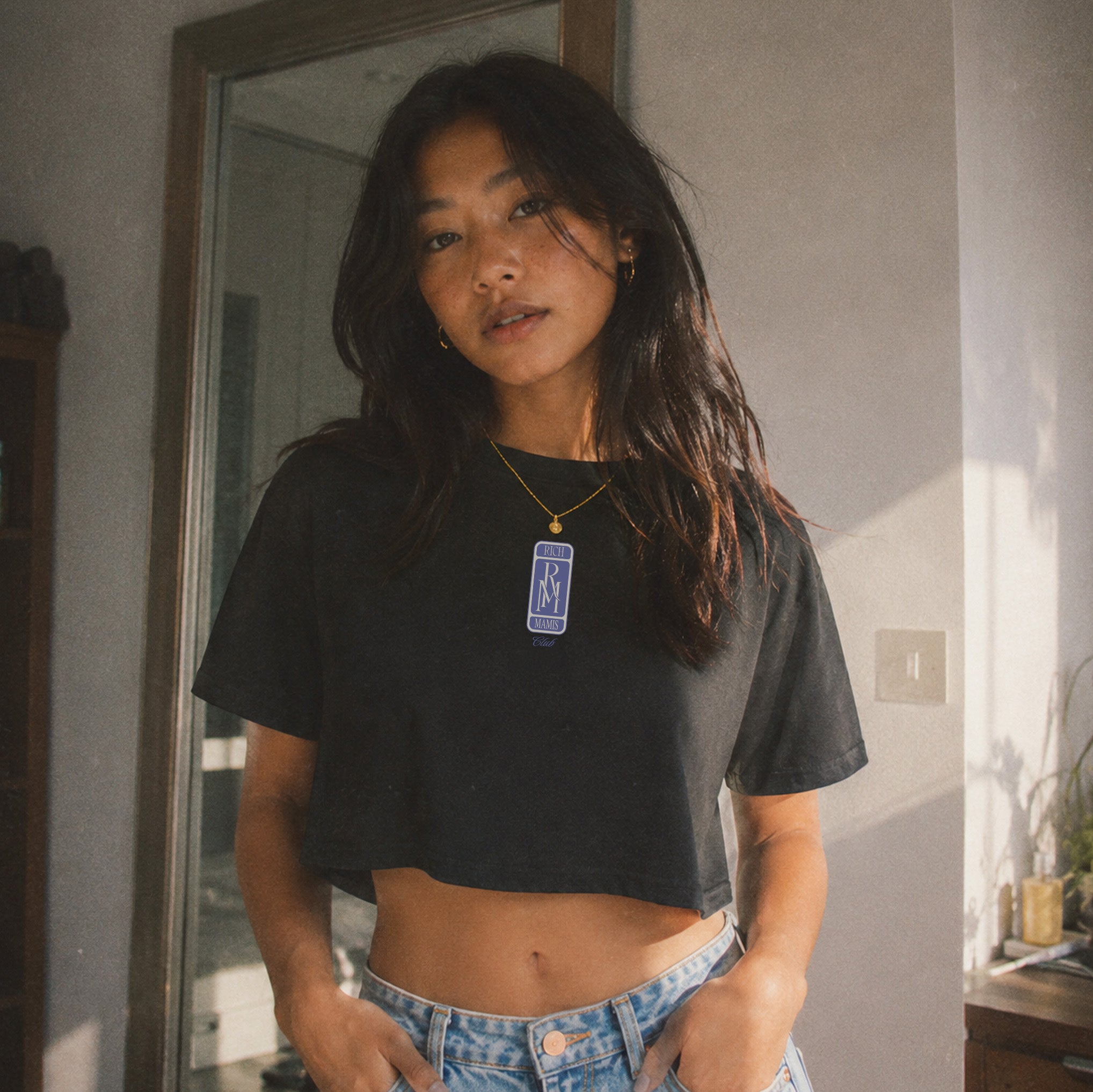 Rich Mamis Black Crop Top Blue