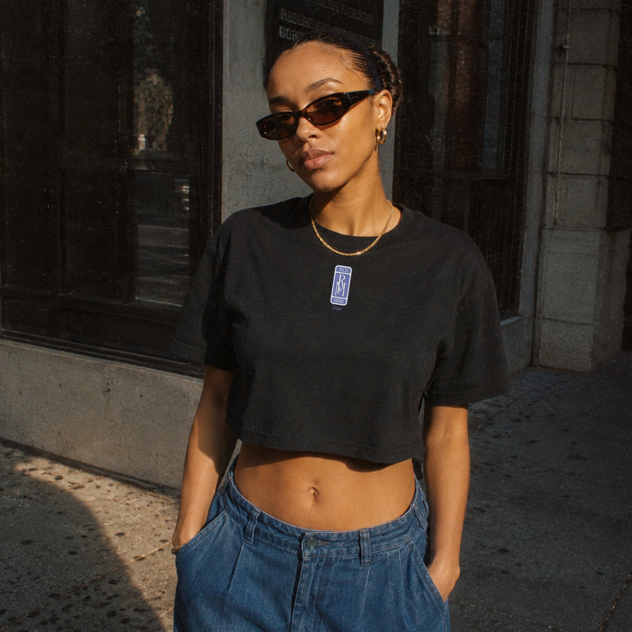 Rich Moms Club Black Crop Top Blue