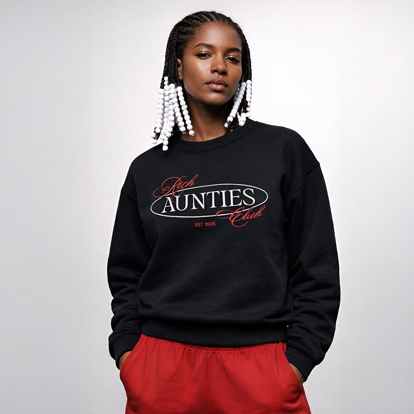 Rich Aunties Club 90s Design Crew Neck Sweatshirt - Black