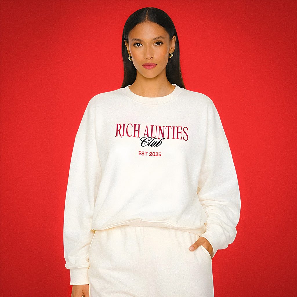 Rich Aunties Club Crew Neck Sweatshirt - White
