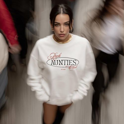 Rich Aunties Club 90s Design Crew Neck Sweatshirt - White